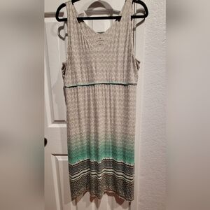 Athleta Ivory and Brown, Teal Geometric Dress